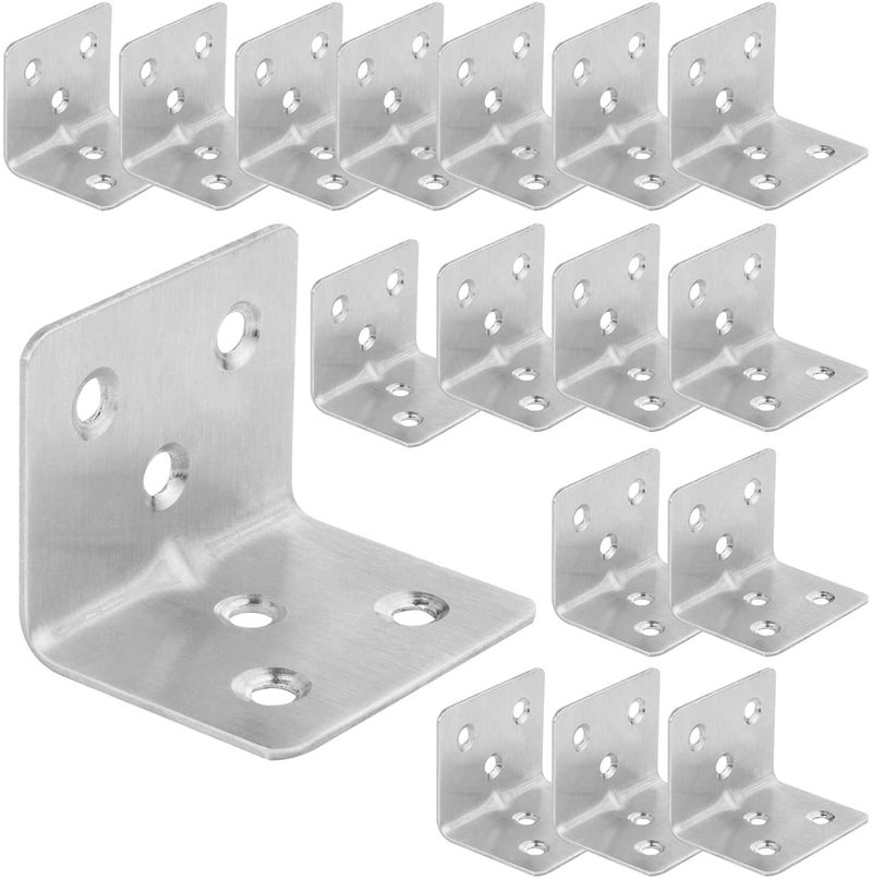 AKOLAFE 64Pcs Stainless Steel Corner Brace, 1.5â€x1.2â€ Small Corner Brackets, Heavy Duty 90 Degree Internal Angle Brackets, L Shape Bracket Joint Fastener for Wood Furniture Board Window Cabinet Table - Image 1